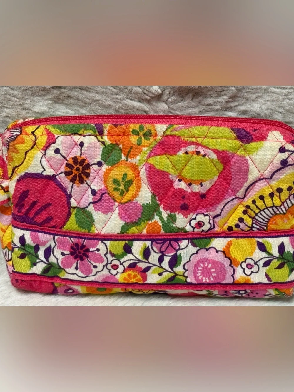Vera Bradley Multicolor Floral Quilted Cosmetic Bag - Pink, Yellow, Green